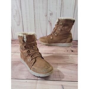 Sorel Women's Camel Brown Lace Up Faux Fur Lined Boots Size 7.5 Suede